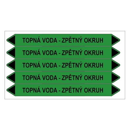 Značení potrubí, topná voda - zpětný okruh,5 ks, 150 × 12 mm